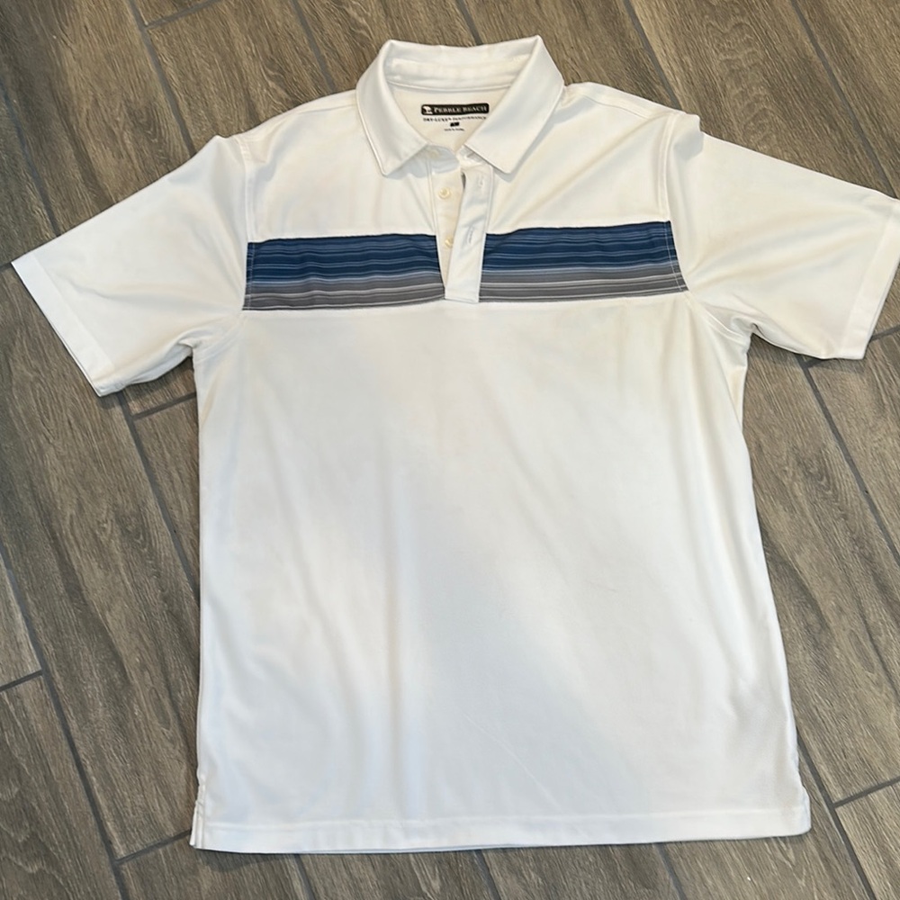 PGA Tour White and Blue Polo Shirt Classic Style. Men’s size Large.